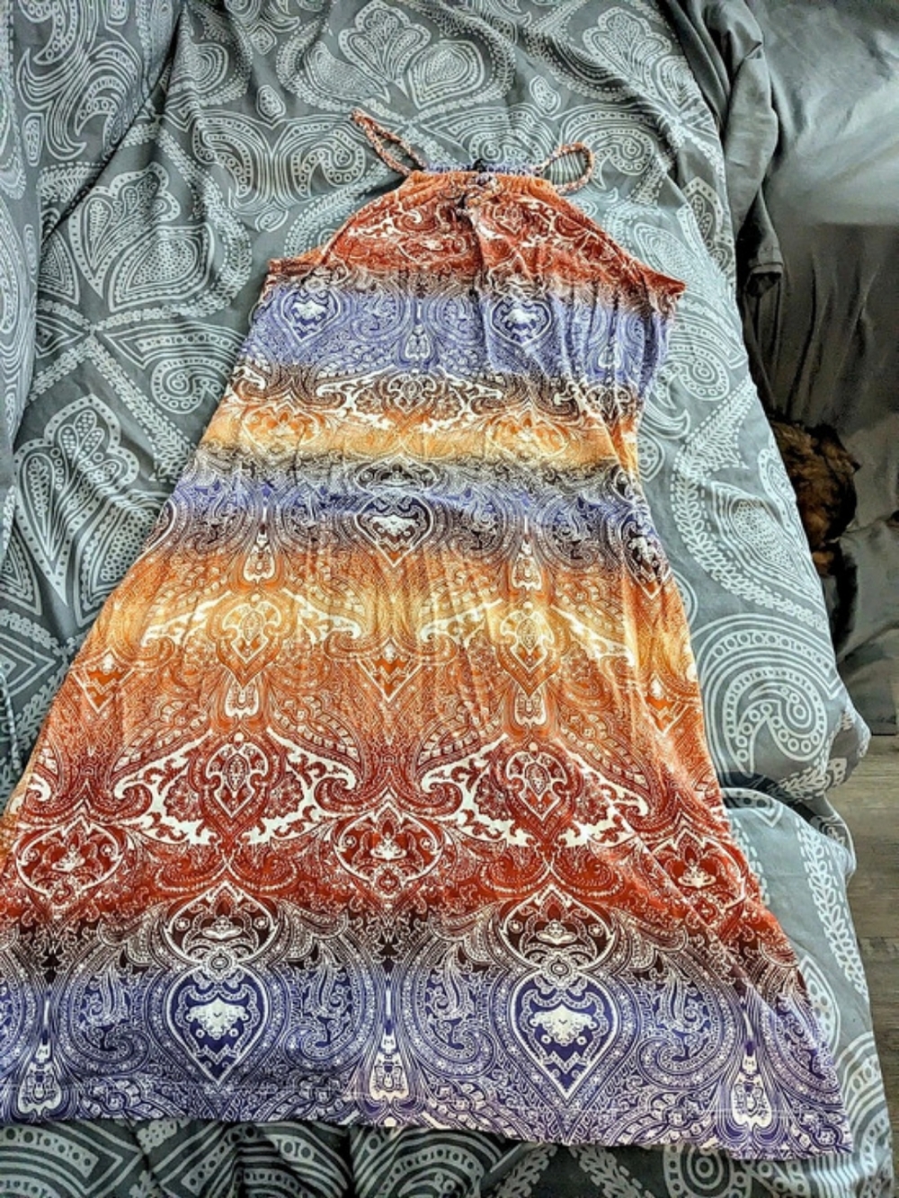Lascana Sleeveless V-Neck Paisley Maxi Dress Orange & Purple